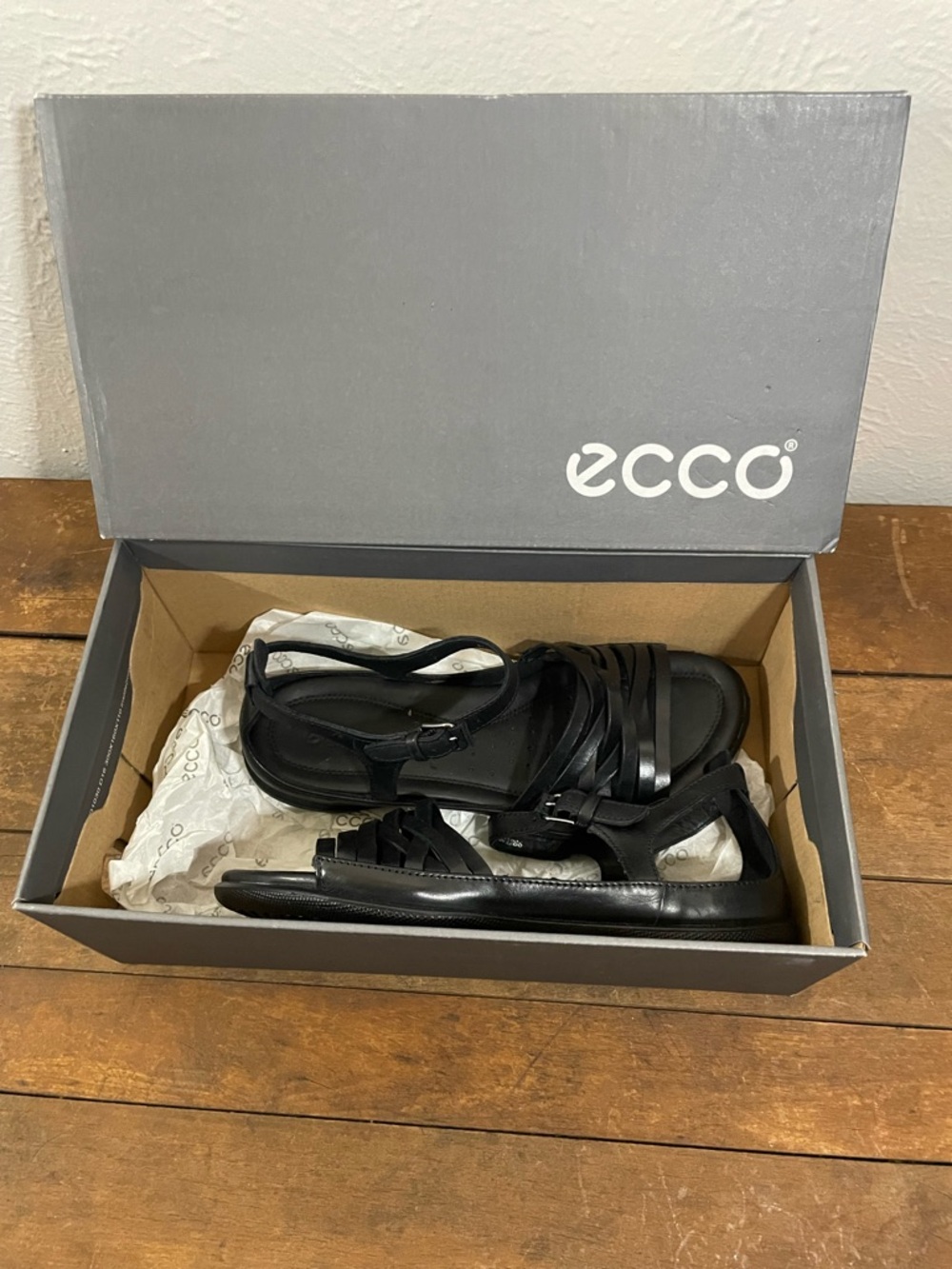 Ecco Black Multi-Strap Leather Sandals